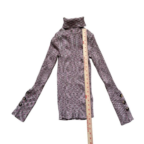 Anthropologie Pink & Gray Patterned Ribbed Turtleneck Small Sweater Button Cuffs - Picture 2 of 11